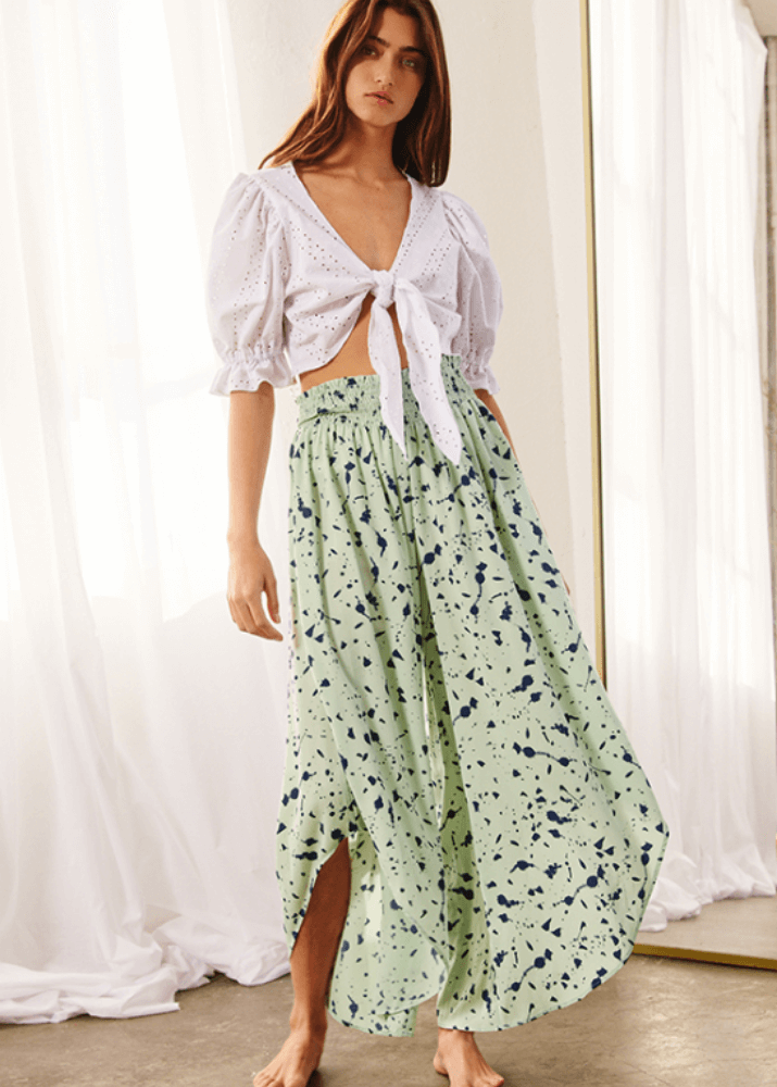 Easy Breezy Smocked Diagonal Cut Gaucho Pants in Lime CLEARANCE FINAL SALE