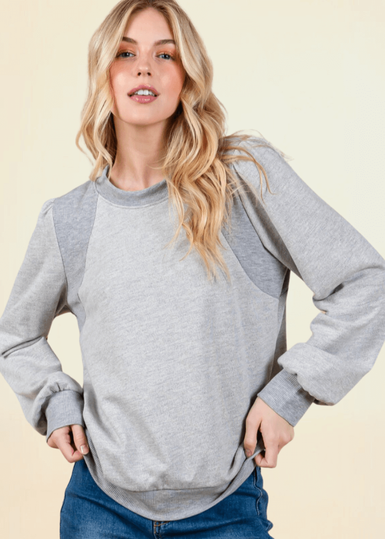 2-Tone Puff Shoulder Sweatshirt - CLEARANCE FINAL SALE