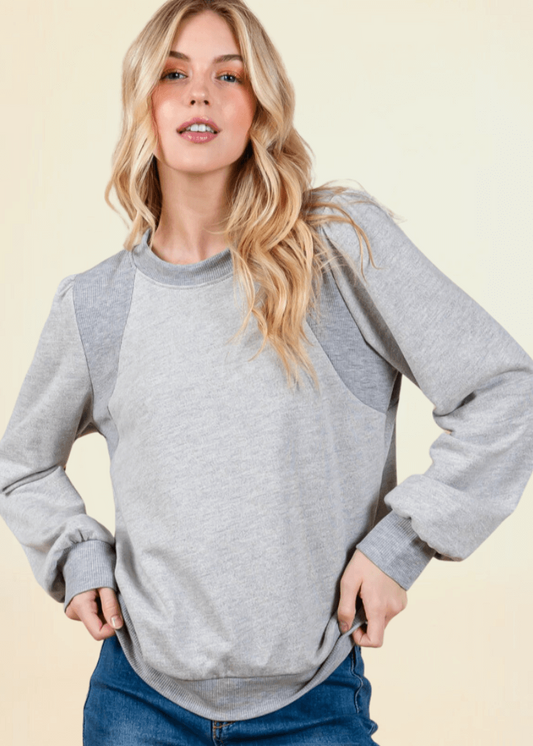 2-Tone Puff Shoulder Sweatshirt - CLEARANCE FINAL SALE