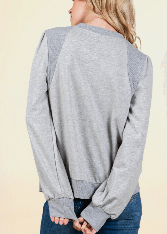 2-Tone Puff Shoulder Sweatshirt - CLEARANCE FINAL SALE