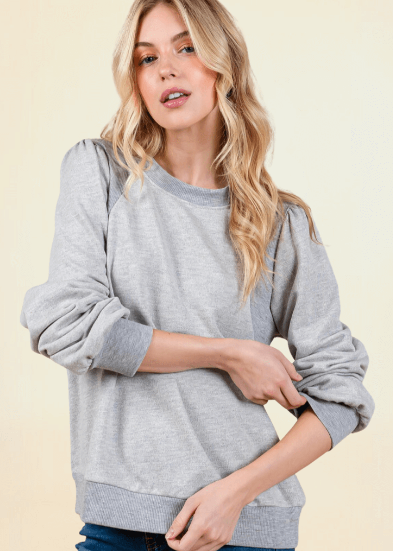 2-Tone Puff Shoulder Sweatshirt - CLEARANCE FINAL SALE