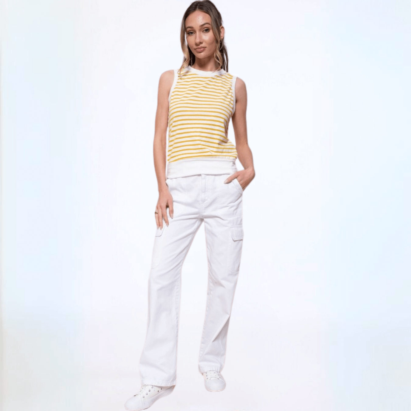 Light & Lux Semi Sheer Striped Tank CLEARANCE FINAL SALE