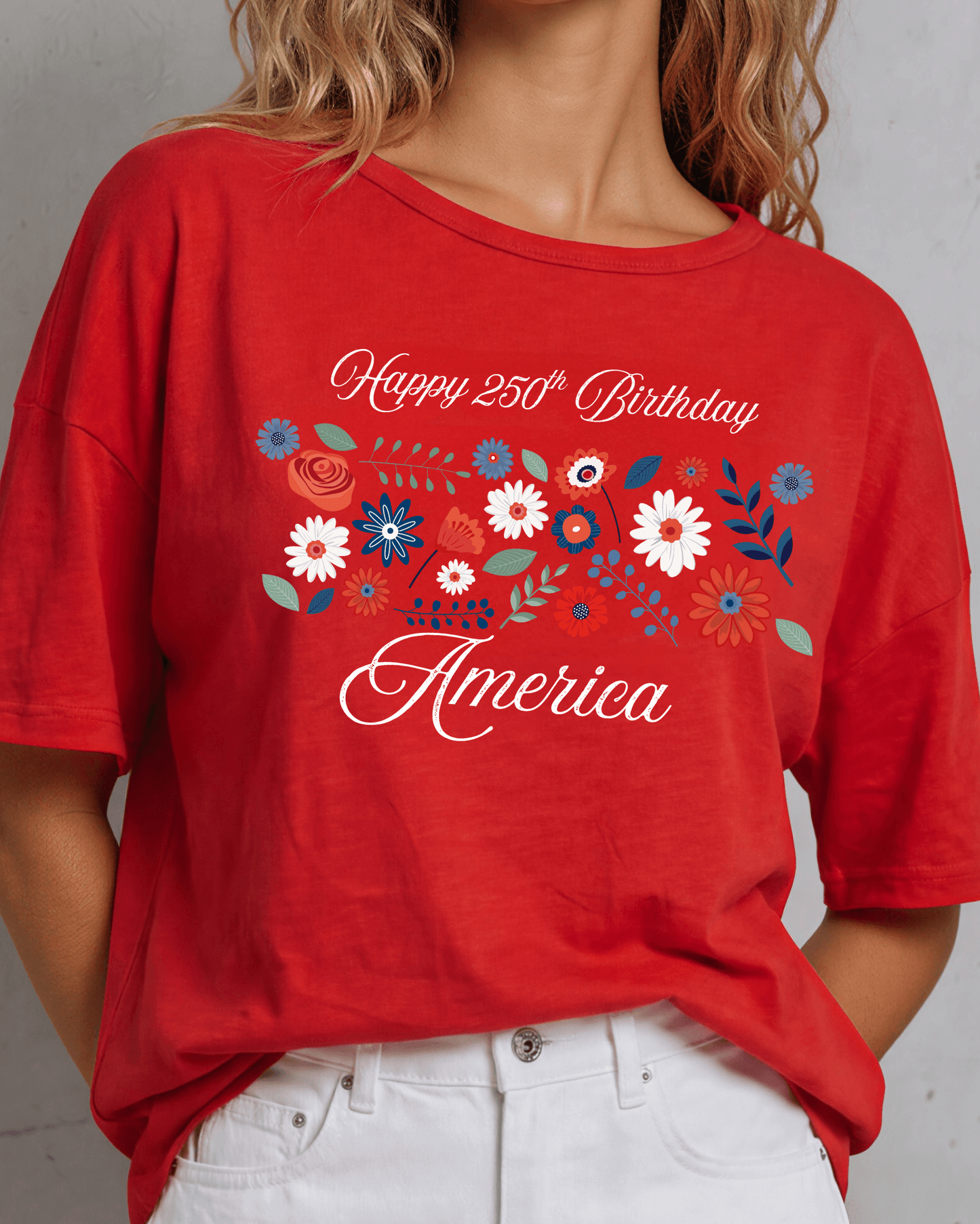 Happy 250th Birthday America Oversized Slub Top in Crimson Red