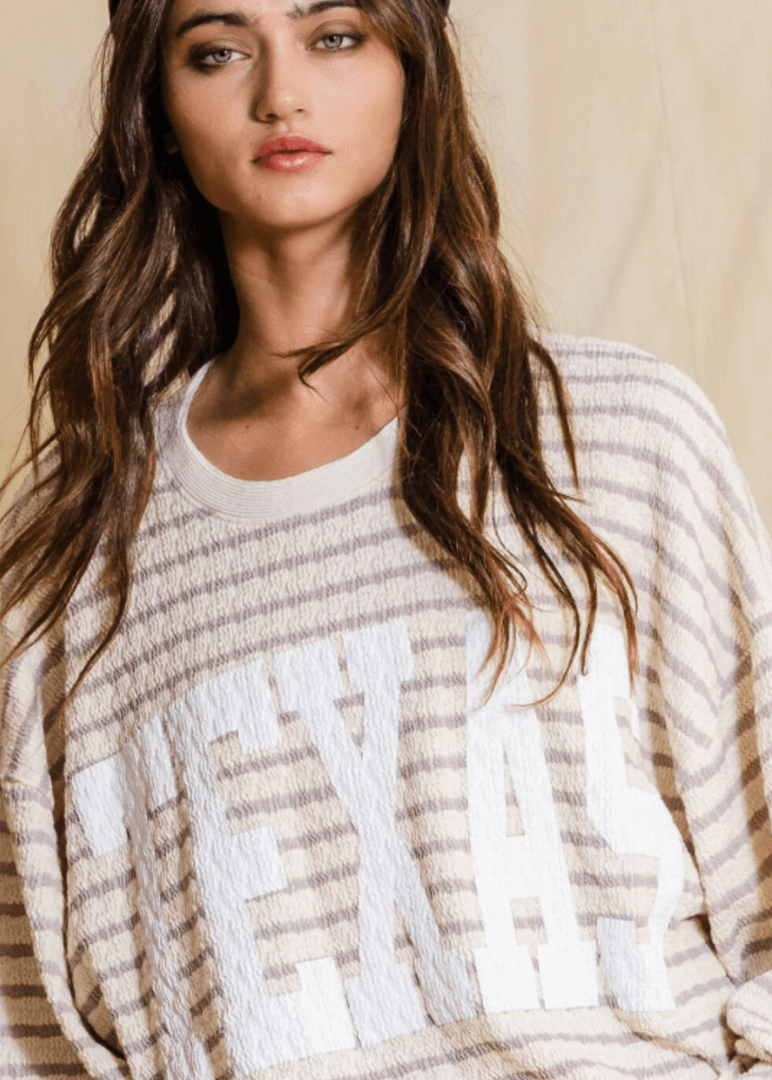 Graphic "TEXAS" Oversized Sweatshirt - Taupe