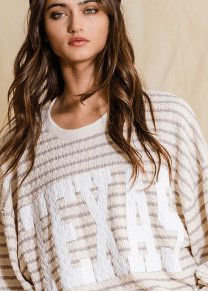 Graphic "TEXAS" Oversized Sweatshirt - Taupe