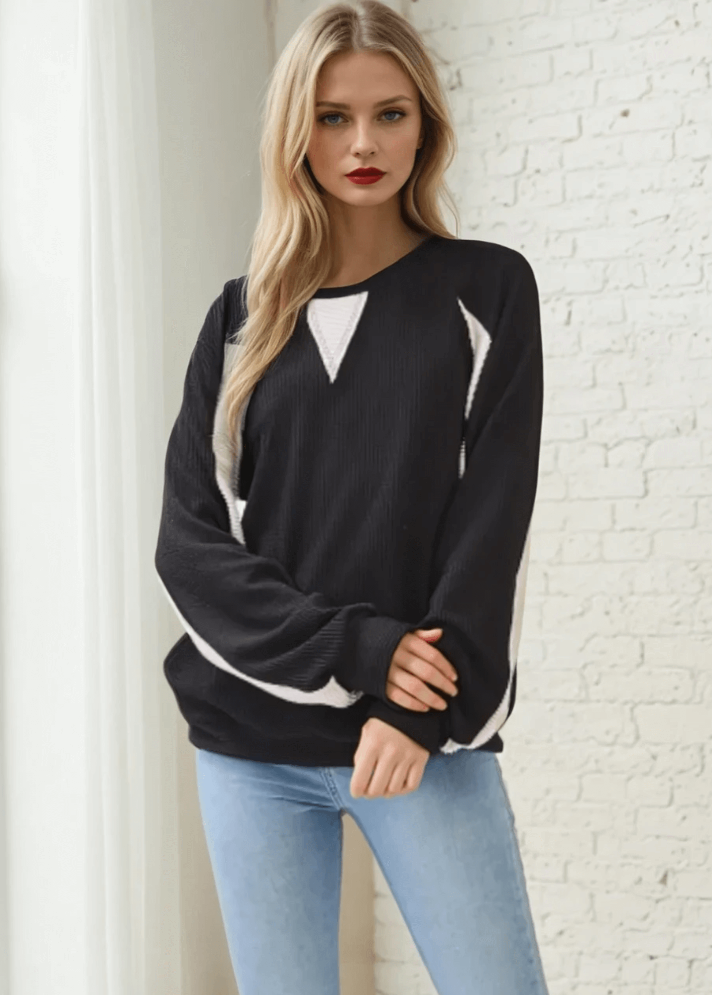 Hailey Rib Knit Color Block Pullover