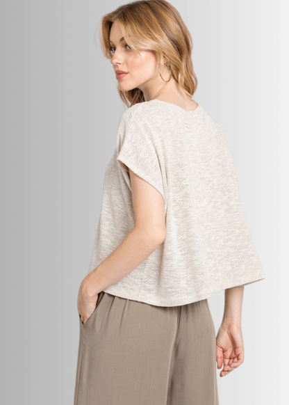 Kathryn Round Neck Boxy Top in Oatmeal