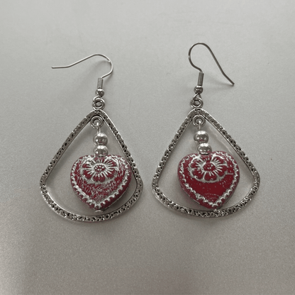 Vintage Red Heart Hoop Earrings Made in USA