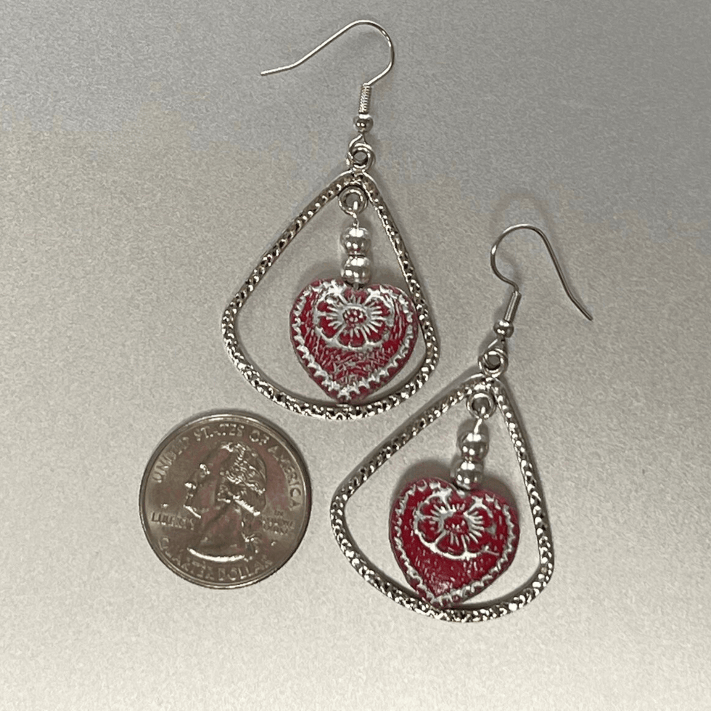 Vintage Red Heart Hoop Earrings Made in USA