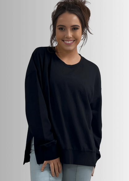 Tessa Lightweight French Terry Sweatshirt in Black Made in USA