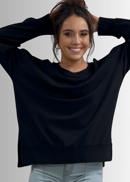 Tessa Lightweight French Terry Sweatshirt in Black Made in USA