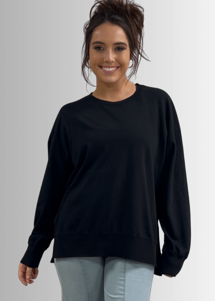 Tessa Lightweight French Terry Sweatshirt in Black Made in USA