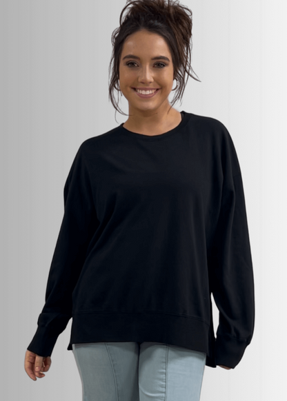 Tessa Lightweight French Terry Sweatshirt in Black Made in USA