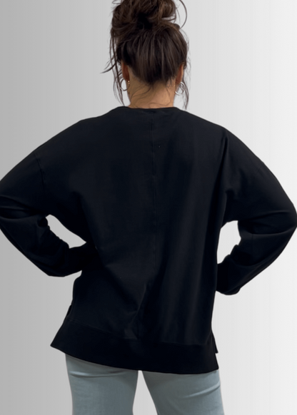 Tessa Lightweight French Terry Sweatshirt in Black Made in USA