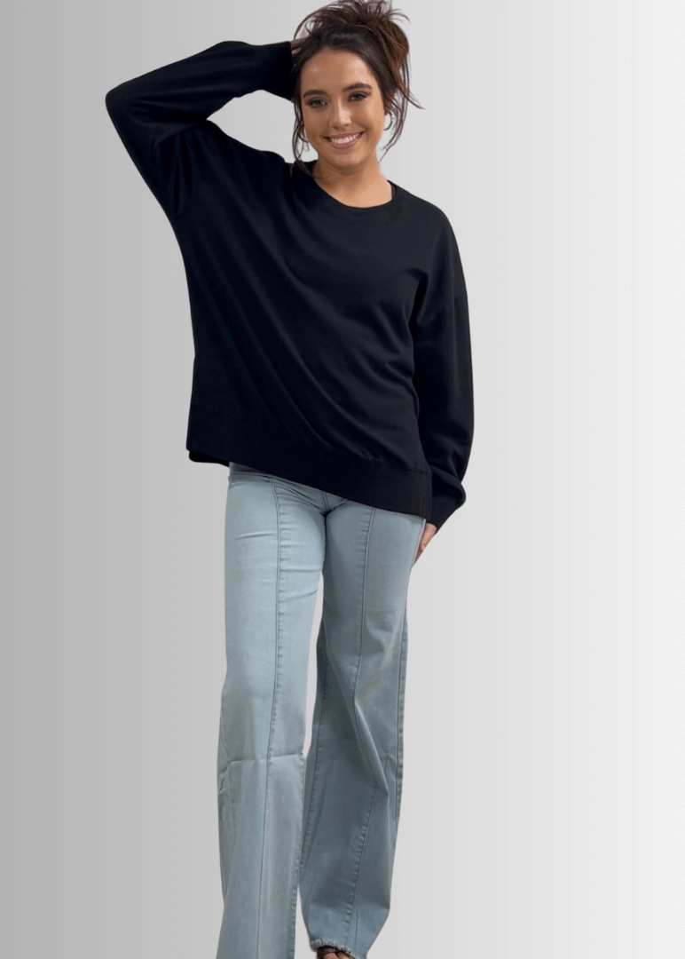 Tessa Lightweight French Terry Sweatshirt in Black Made in USA
