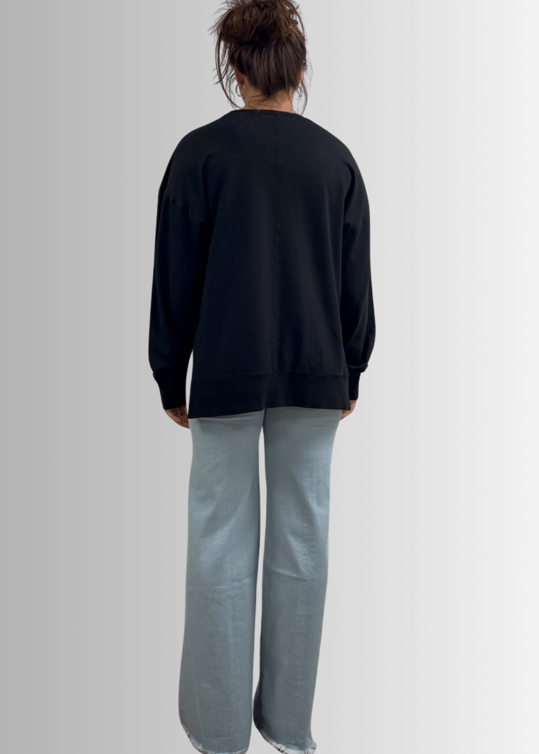 Tessa Lightweight French Terry Sweatshirt in Black Made in USA