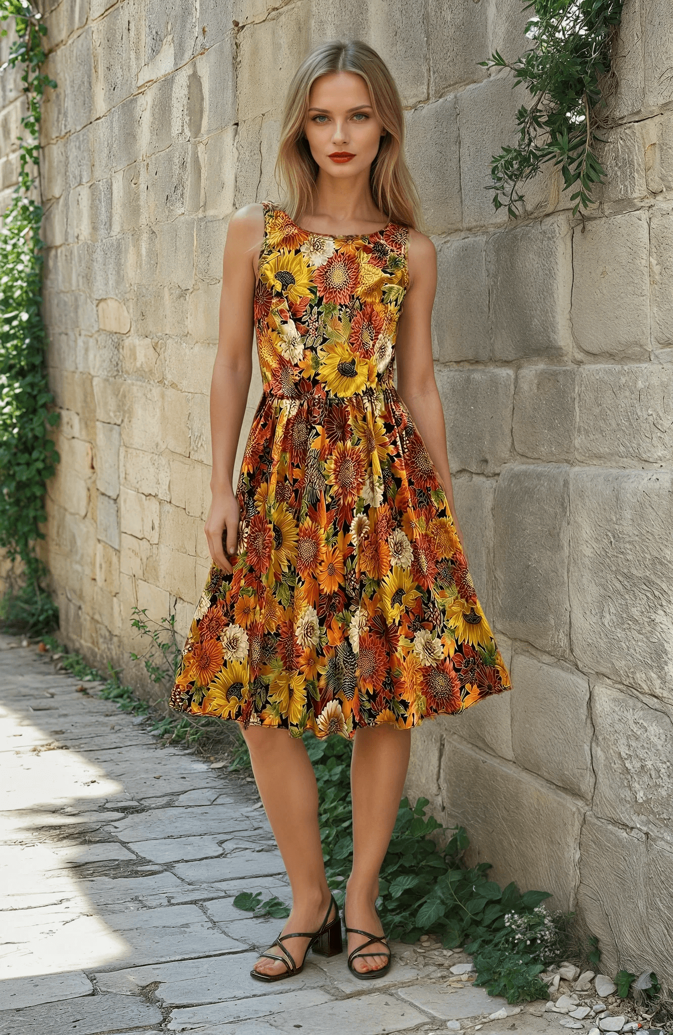 Sunflower Floral Vintage Dress