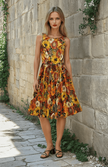 Sunflower Floral Vintage Dress