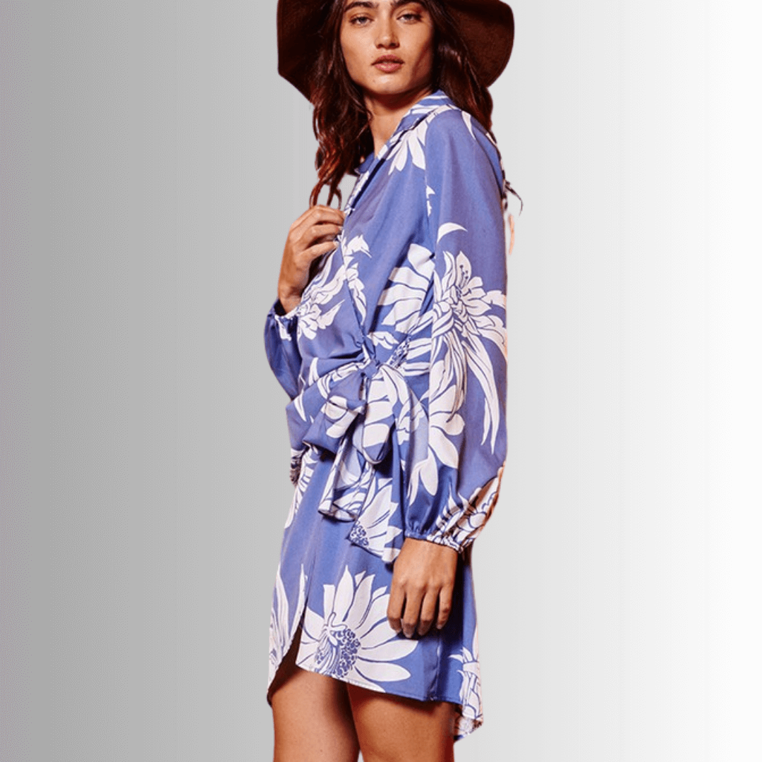 Just Gorgeous Indigo Blue Floral Wrap Dress - Clearance Final Sale