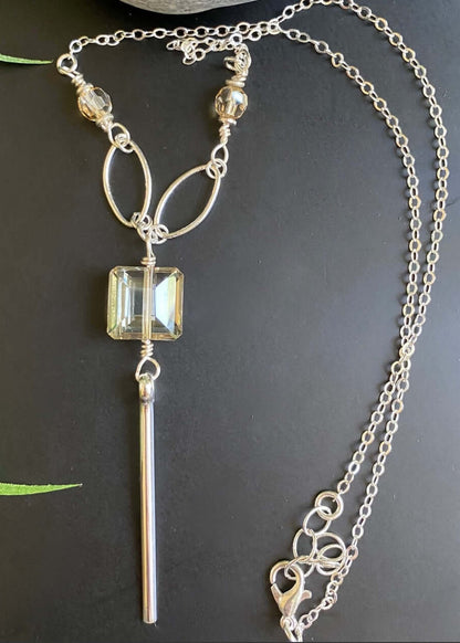 Crystal Drop Bar Necklace Silver Chain Made in USA