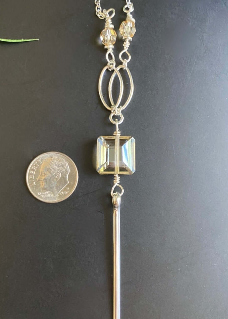 Crystal Drop Bar Necklace Silver Chain Made in USA