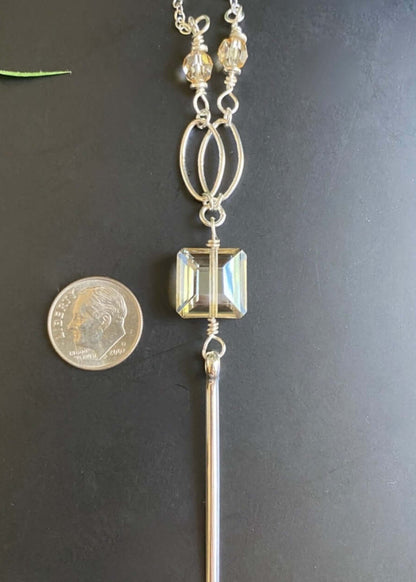 Crystal Drop Bar Necklace Silver Chain Made in USA