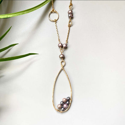 Peacock Pearl and Teardrop Hoop Pendant Necklace Handmade in USA