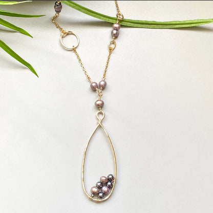 Peacock Pearl and Teardrop Hoop Pendant Necklace Handmade in USA