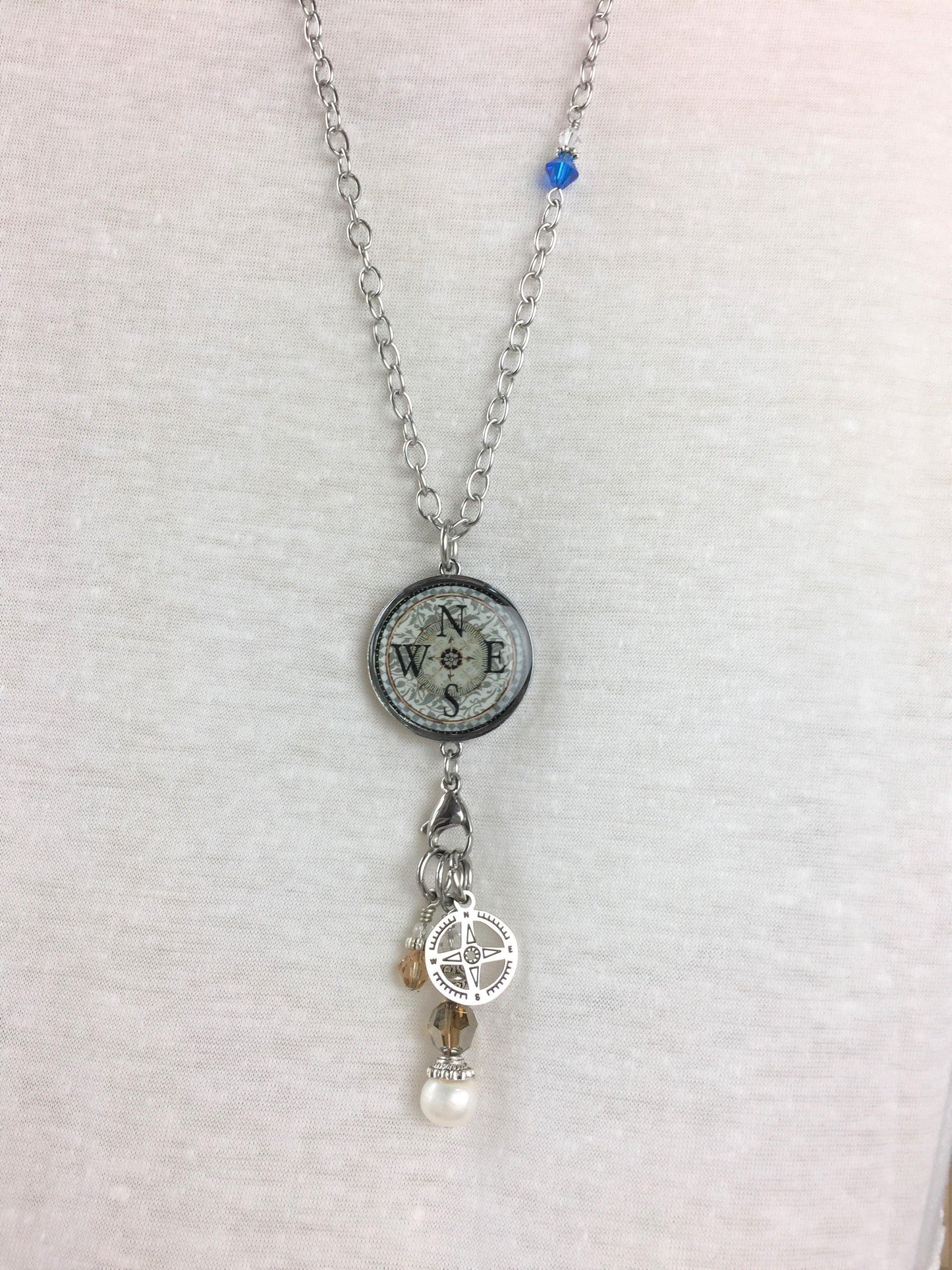 Reversible Dangle Compass Inspirational Necklace Made in USA