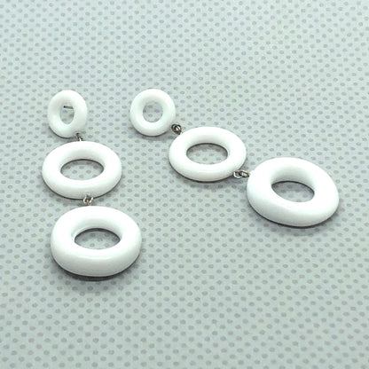White Tri-Ring Statement Earrings