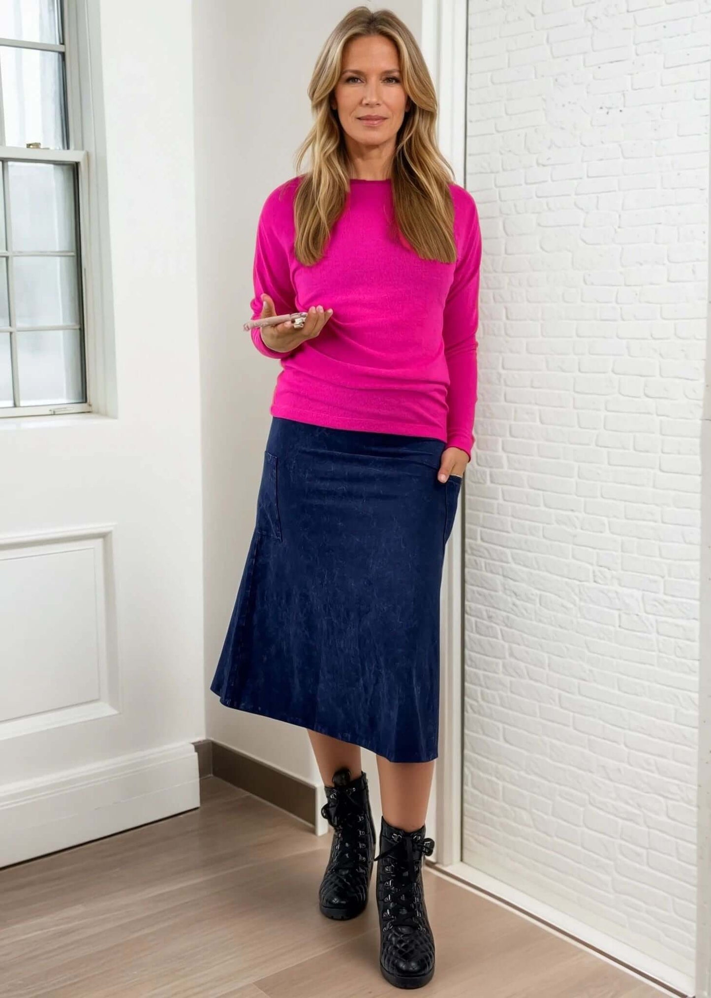 Ashville Versatile Cotton Skirt in Dark Denim