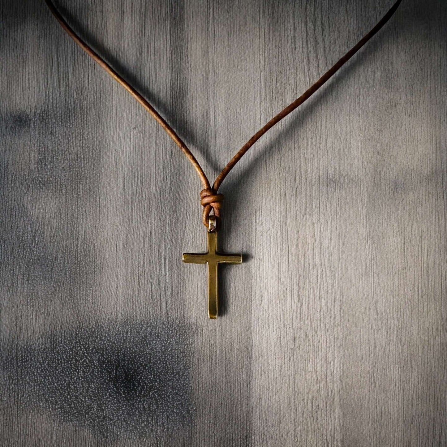 FAITH Classic Cross Necklace - Bronze on Leather Cord