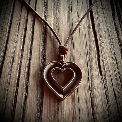 LOVE Heartbeat Necklace - Solid Bronze on Leather Cord