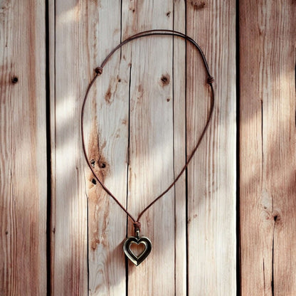 LOVE Heartbeat Necklace - Solid Bronze on Leather Cord