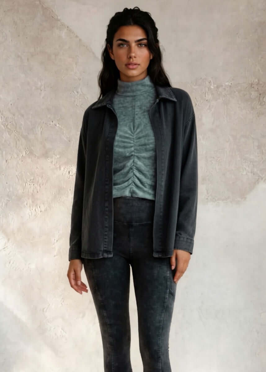 Delaney Mock Neck Top With Front Gathering CLEARANCE FINAL SALE