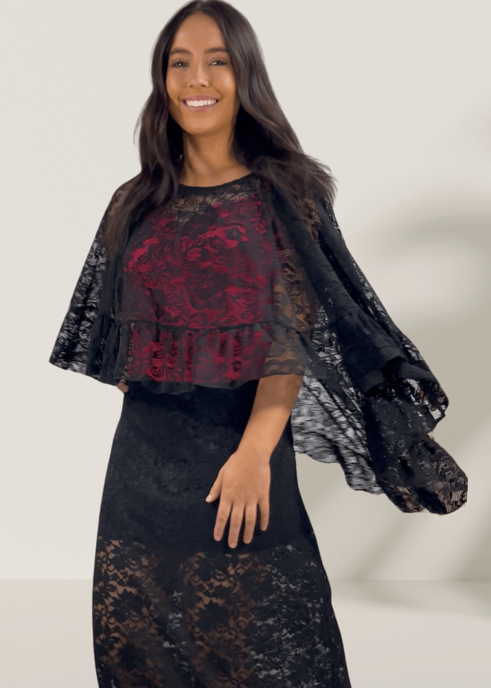 Victoria Black Lace Accent Shawl