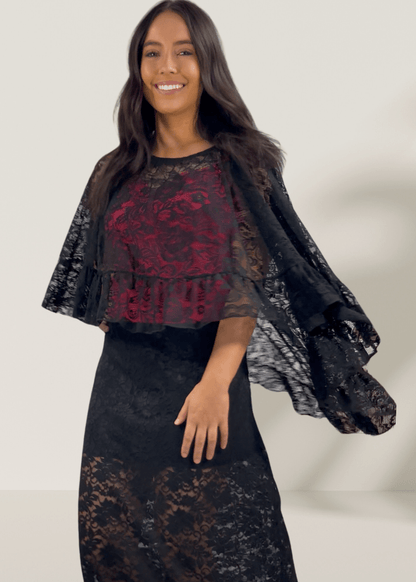 Victoria Black Lace Accent Shawl