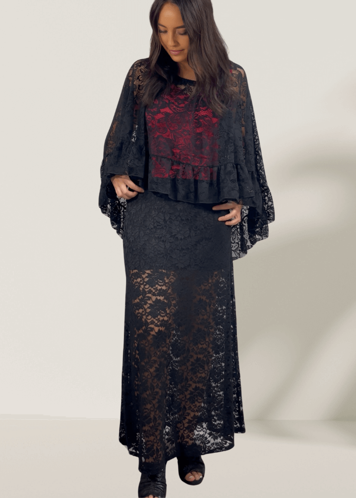 Victoria Black Lace Accent Shawl