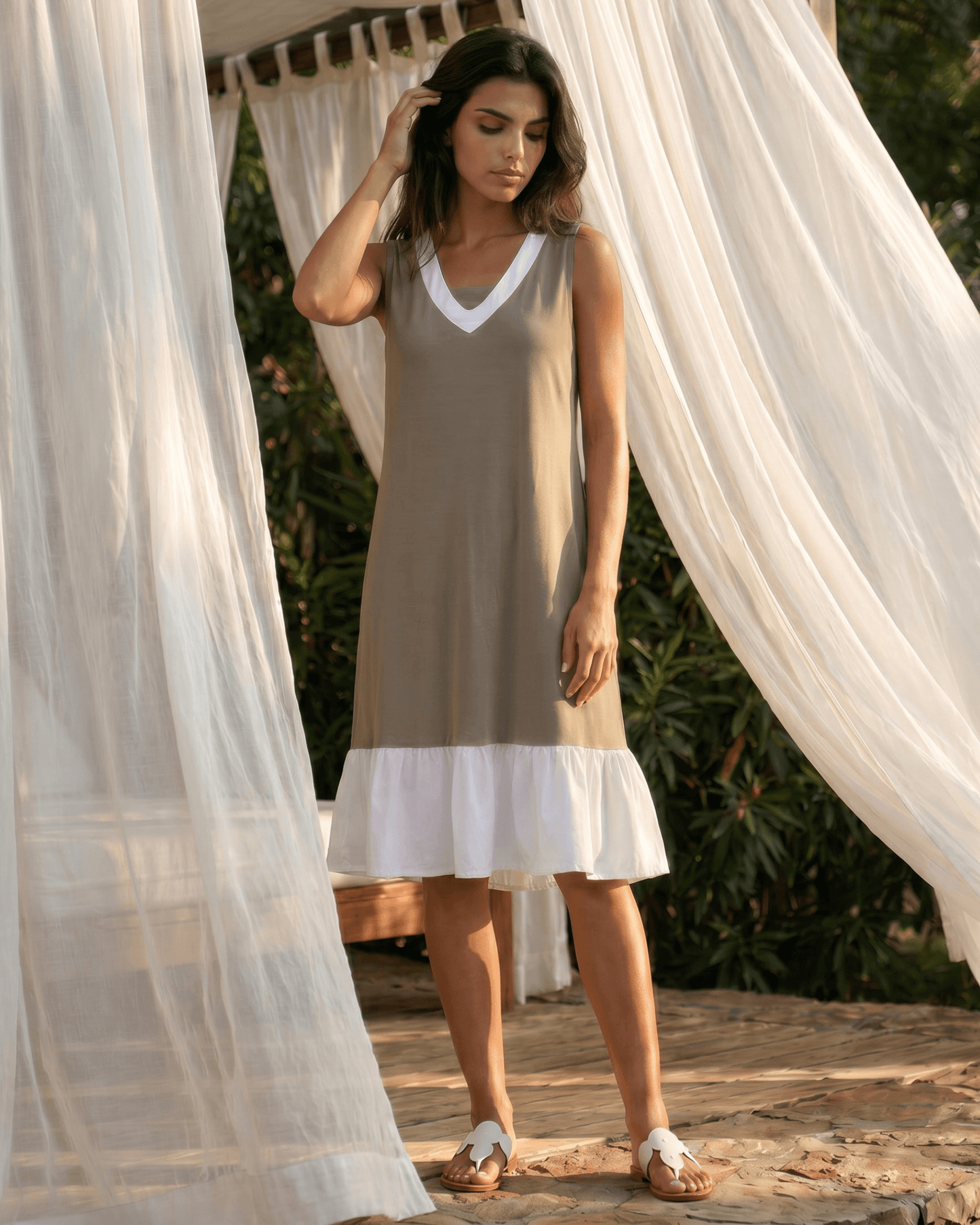 Newport Coast Organic Cotton Dress - Wet Weather Taupe