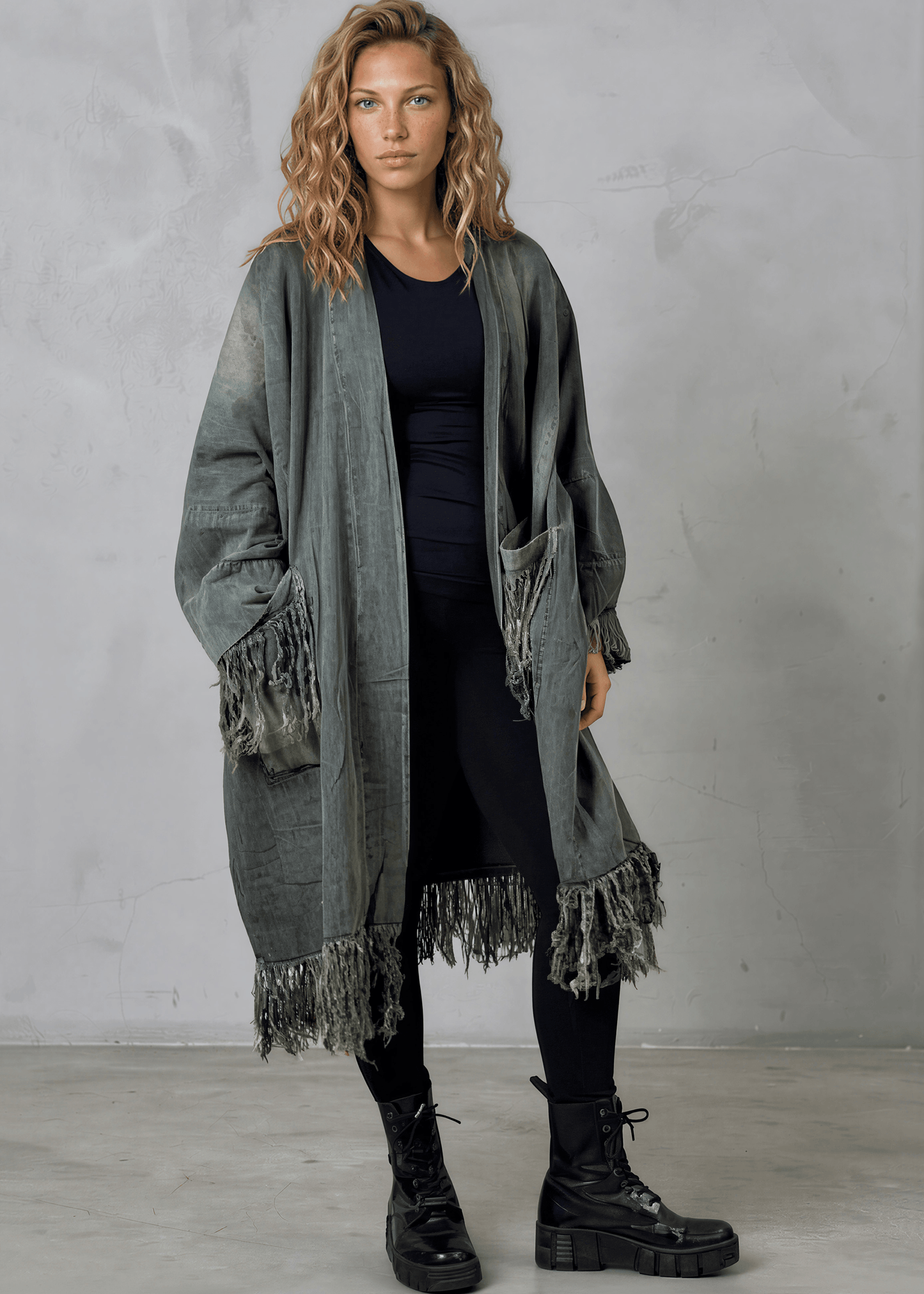 Jaded Gypsy Distressed Denim Fringe Duster