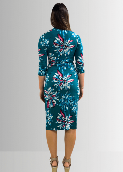 A Feminine Touch Jade Floral Jersey Wrap Dress