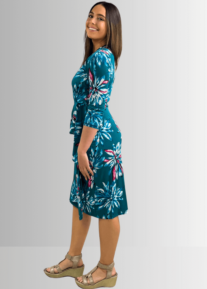 A Feminine Touch Jade Floral Jersey Wrap Dress