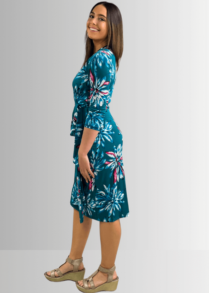 A Feminine Touch Jade Floral Jersey Wrap Dress