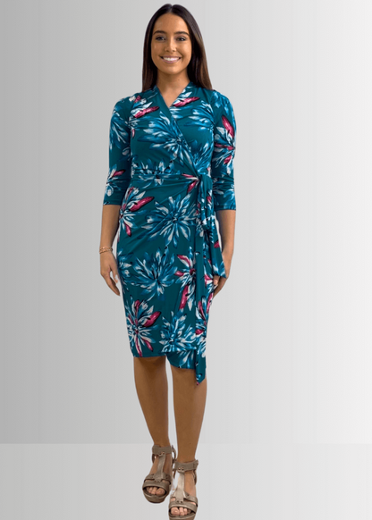 A Feminine Touch Jade Floral Jersey Wrap Dress