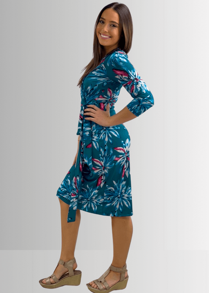 A Feminine Touch Jade Floral Jersey Wrap Dress