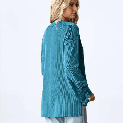 Cool Jade V-Neck Ribbed Top Made in USA