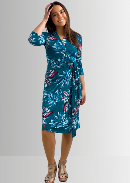 A Feminine Touch Jade Floral Jersey Wrap Dress