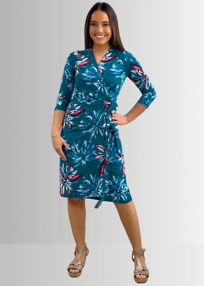 A Feminine Touch Jade Floral Jersey Wrap Dress