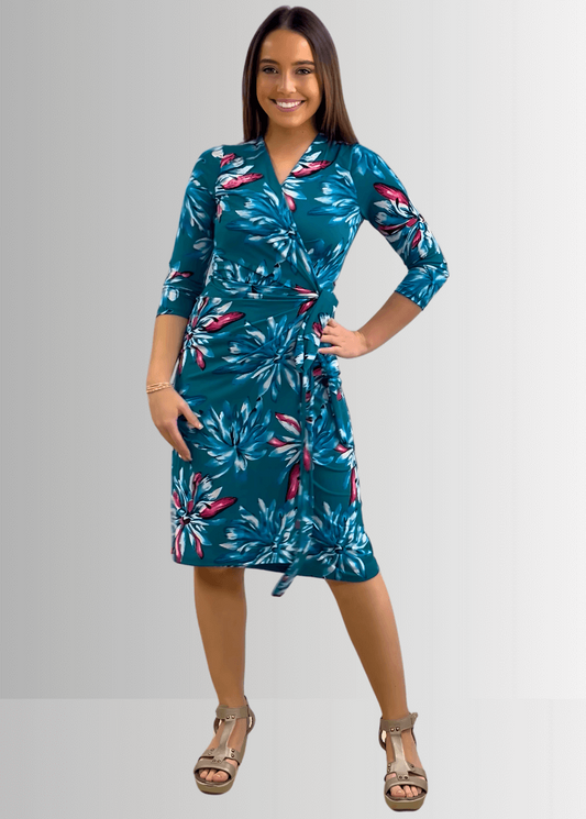 A Feminine Touch Jade Floral Jersey Wrap Dress