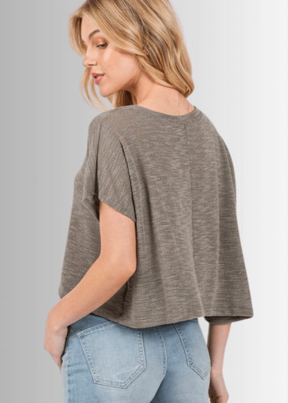 Kathryn Round Neck Boxy Top in Oatmeal